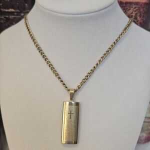 Unisex Stainless Steel Bible Verses Cross Pendant Necklace Gold Plated 24"